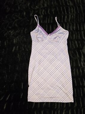 Empyre Lilac Plaid Lace-Trim Slip